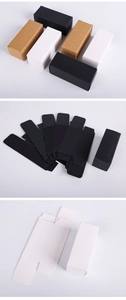 Detail view of foldable lipstick boxes in black, white, and kraft paper card material