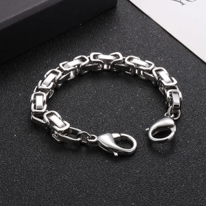Rugged stainless steel emperor chain bracelet with double lobster clasps in silver finish