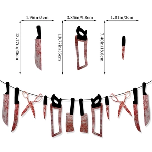 Halloween Banner mit blutigen Messern und Sägen inklusive detaillierter Größenangaben
