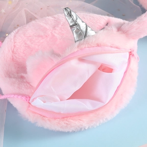 Niedliche rosa Plüsch Einhorn Umhängetasche für Kinder mit Silberhorn und Reißverschluss