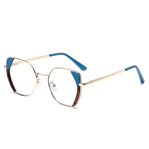 Fashion cat-eye blue light blocking glasses with stylish gold and blue metal frames