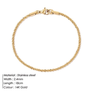 Detail of 2.4mm 14K gold plated stainless steel chain with lobster clasp and specs