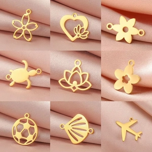 Mini Pendants For Jewelry Making 304 Stainless Steel Hollow Lotus Turtle Shell Sakura Charms DIY Craft Accessories