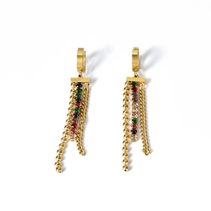 Elegant gold-plated stainless steel tassel earrings with colorful sparkling crystals