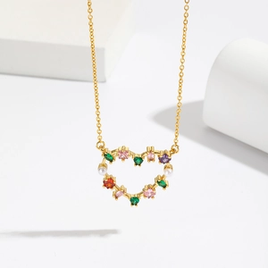 18K gold plated necklace featuring a multicolor zircon heart pendant with small pearls