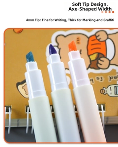 Detail of 4mm soft chisel tip fluorescent highlighters for precise marking and drawing