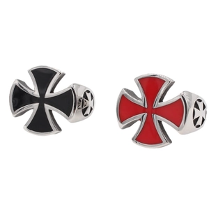Men Vintage Punk Stainless Steel Ring Crusader Iron Cross Enamel Biker Gothic Signet Jewelry
