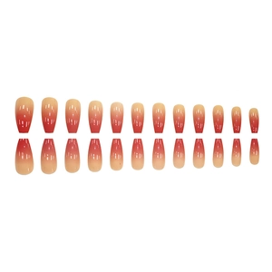 Pink gradient long coffin press-on nails set with 24 pieces of glossy false nails