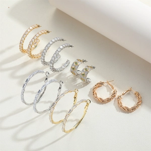 Detailed collection of multiple zircon hoop earrings in 14K gold and silver plating