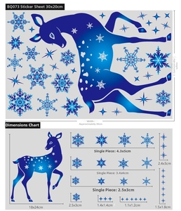 Tableau détaillé des tailles pour stickers vitres élan et flocons bleus 30x20cm