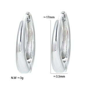 Detailed view of U-shaped silver hoop earrings showing 17mm height and 3.5mm width