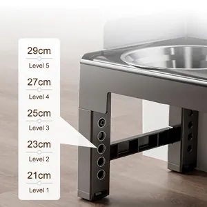 Adjustable raised dog feeder with 5 heights for medium to large dogs in charcoal grey