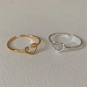 Minimalist 925 sterling silver heart-shaped open rings in gold and silver finishes
