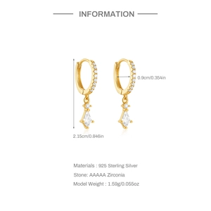 Detail shot of gold S925 sterling silver chain earrings with AAAAA zircon stones