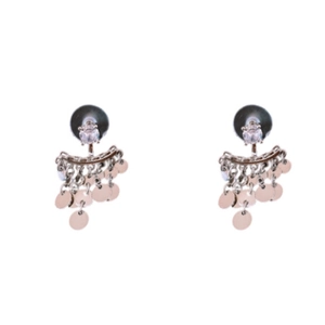 Silver needle zircon tassel earrings with dangling metal discs for fashion women