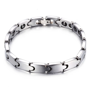 Brushed silver tungsten steel magnetic bracelet with germanium stones for men and women