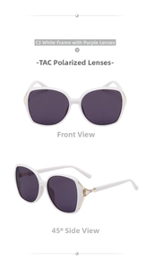 Lunettes de soleil carrées polarisées blanc crème avec verres violets et détails dorés