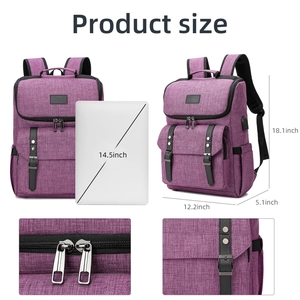 Detailed size specifications for purple Oxford fabric laptop backpack with dimensions