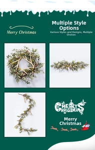 Christmas pine needle garland with white berries, pinecones, and deer antlers decoration