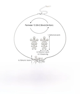 Detailed size specifications for silver teardrop necklace and earring jewelry set