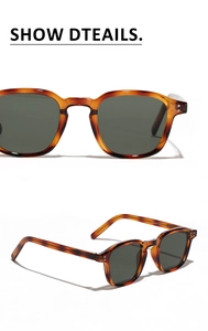 Macro view of retro tortoise shell TR90 sunglasses with green lenses and rivet detail
