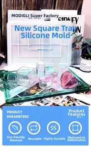 Macro detail of flexible silicone mold and finished green resin tray for DIY jewelry