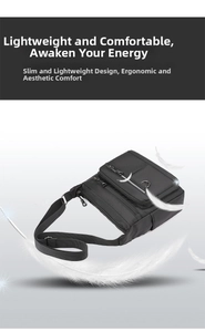 Detail view of large capacity nylon crossbody bag with multi-zippered pockets and adjustable strap