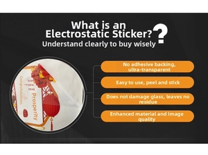 Close-up of red Chinese New Year static cling sticker with gold Happy New Year text