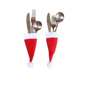 Christmas mini Santa hat cutlery holders with stainless steel knife and fork set