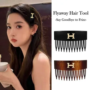 Vintage Acrylic Geometric Hair Insert Comb Elegant Oval Letter Design Side Hair Clip For Women Hair Styling Tool