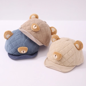 Cappellini da baseball in peluche per neonati con orecchie da orso in blu, kaki e beige