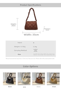 Detailed size specifications and four color options for the quilted puffer cloud handbag