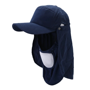 Deep blue 360 degree sun protection hat with breathable mesh face mask and neck flap