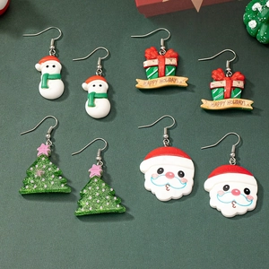 Festive Christmas Dangle Earrings Acrylic Santa Claus Snowman Xmas Tree Gift Box Holiday Party Jewelry Accessories For Women