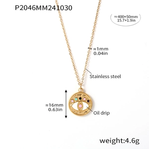 Détail du collier en acier inoxydable avec pendentif œil d'ange, dimensions et poids de 4,6g