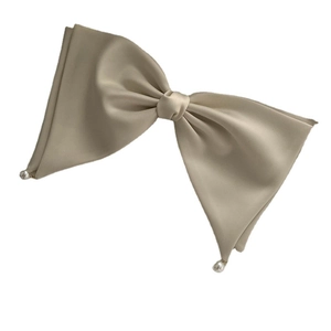 Elegant champagne satin bow hair clip with faux pearl accents for women's hairstyles