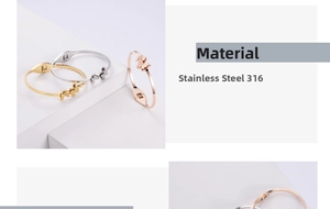 Three 316 stainless steel butterfly bangles in gold, silver, and rose gold finish