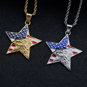 Hip hop style American flag eagle pendant necklaces in gold and silver finish