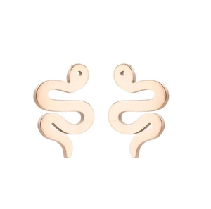 Minimalist golden snake stud earrings in S-shape polished stainless steel for women