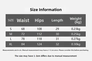 Detailed size chart for pleated mini skirt showing waist, hips, length, and weight info