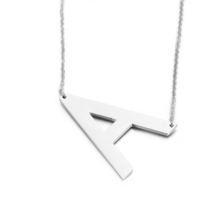 Elegant silver titanium steel letter A pendant necklace with thin chain for women