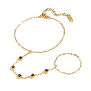 Bracciale ad anello in acciaio inossidabile placcato oro 18K con zirconi verde oliva