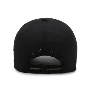 Quick-dry breathable black baseball cap with adjustable buckle and reflective strap detail
