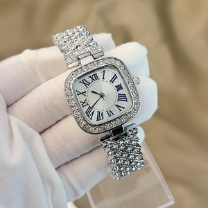 Luxury Rhinestone Square Watch Women Full Diamond Bracelet Quartz Wristwatch Elegant Roman Numerals Fashion Jewelry Watch