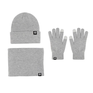 Ensemble d'hiver bonnet tricoté écharpe et gants tactiles gris pour hommes femmes
