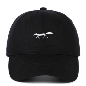 Washed Cotton Baseball Cap With Fox Embroidery Curved Brim Adjustable Strapback Casual Outdoor Sun Protection Hat For Women