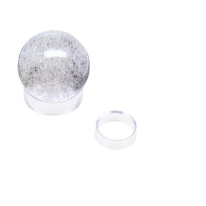 Clear acrylic sphere display stand with a round ring base for crystals and gemstones