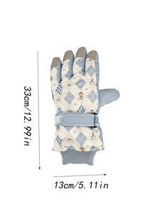 Detail of winter ski gloves with teddy bear pattern, size 33cm long and 13cm wide