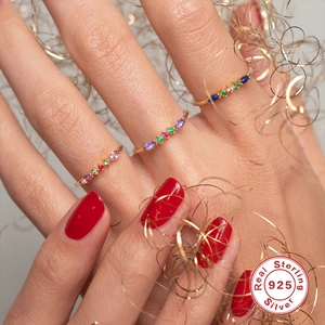 Set of three stackable S925 sterling silver rings with colorful marquise gemstones