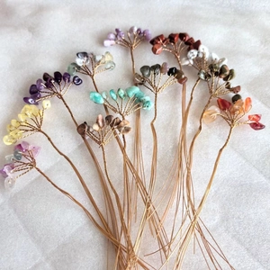 Handmade copper wire money trees with colorful natural crystal stone leaves set